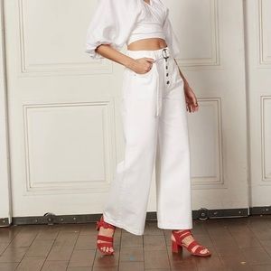 BOYISH Charley White High-Waisted Wide Leg Jeans